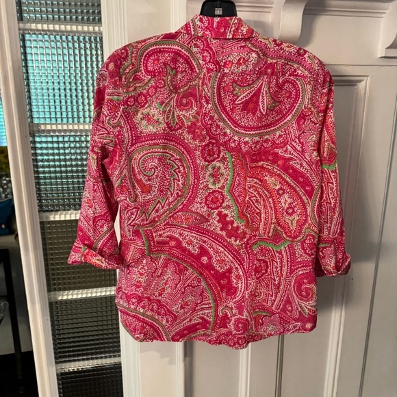 Lauren Ralph Lauren Women’s button Up Top Blouse Pink paisley 3/4 Sleeve Sz M/P - Picture 4 of 8